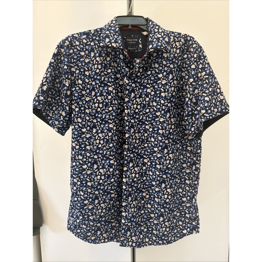 Silver Stone Floral Print Button Up Shirt Modern Fit Short Sleeve XL